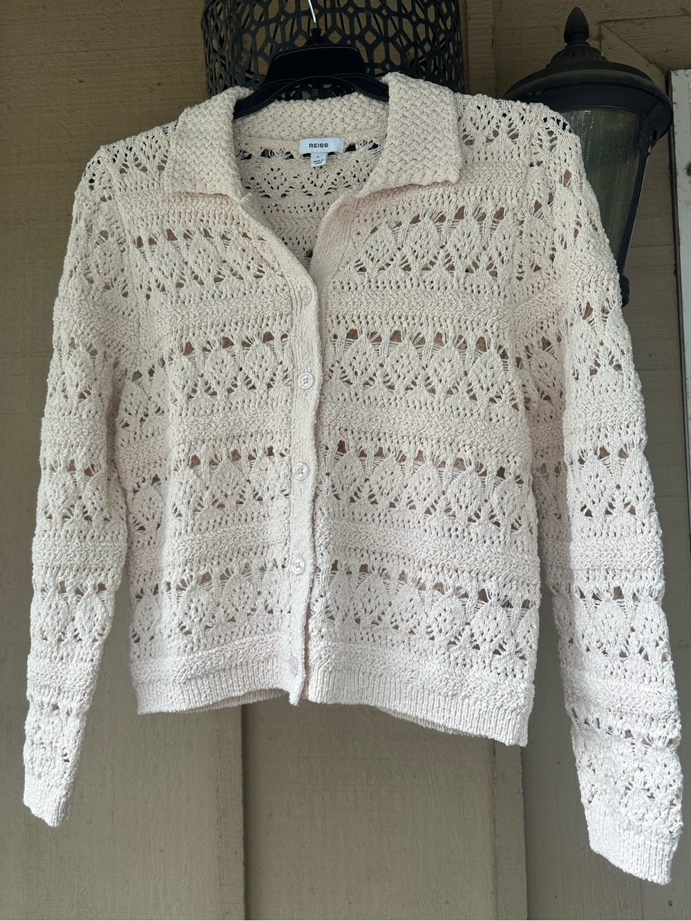 Reiss Cindy Crochet Cardigan - Cream - Picture 2 of 9